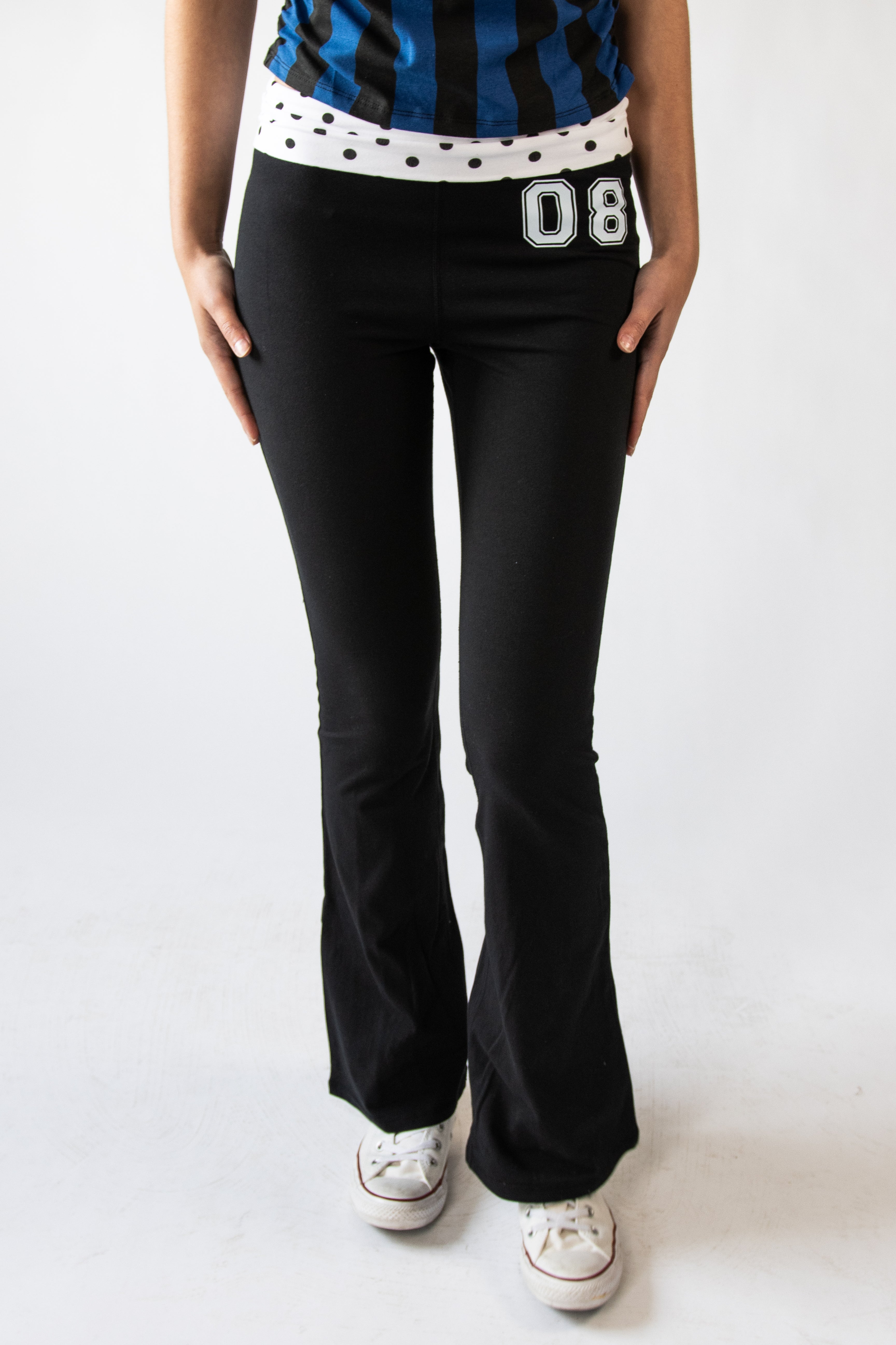 Polka Dot Fold Over Waist 08 Flare Pants