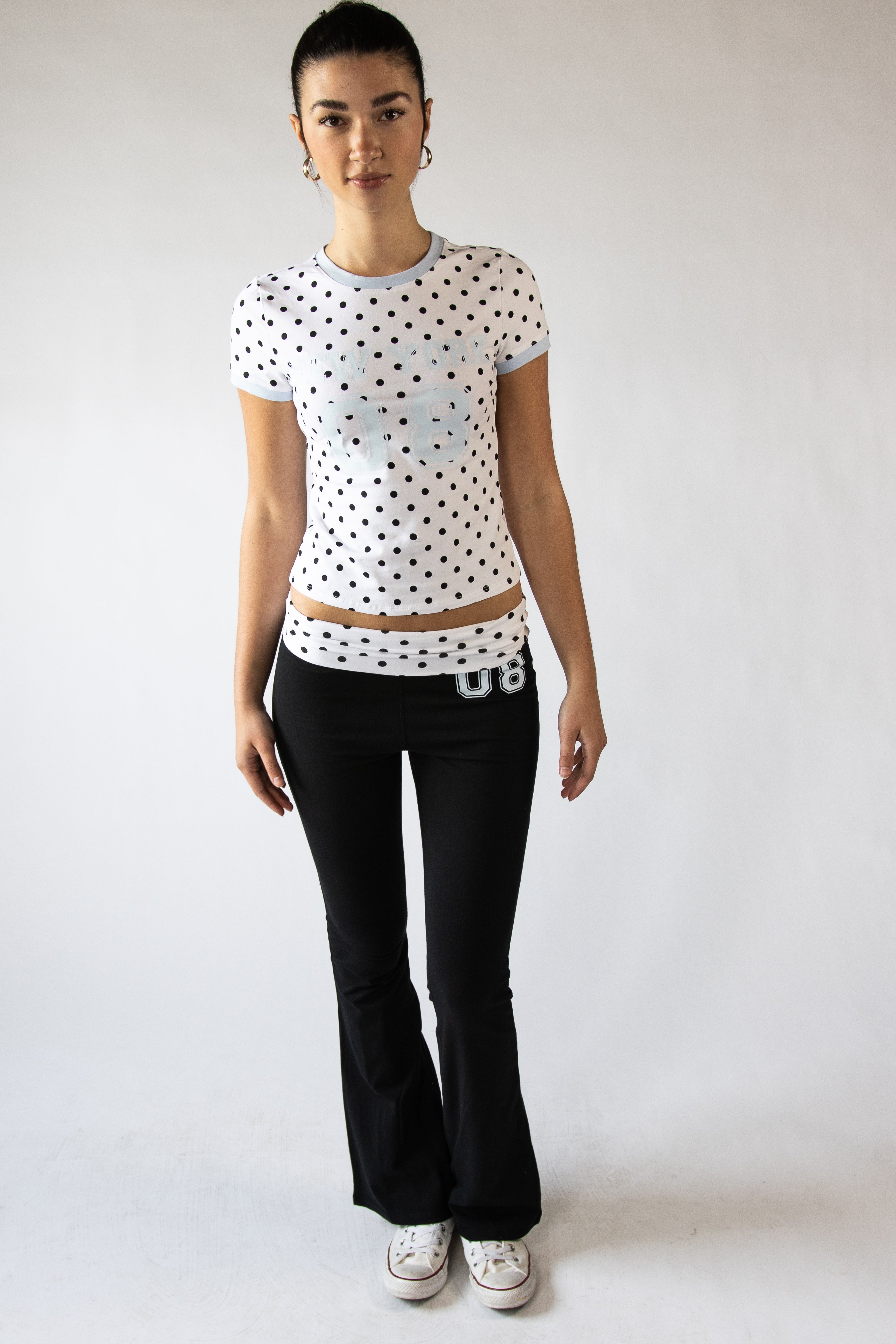Polka Dot Fold Over Waist 08 Flare Pants