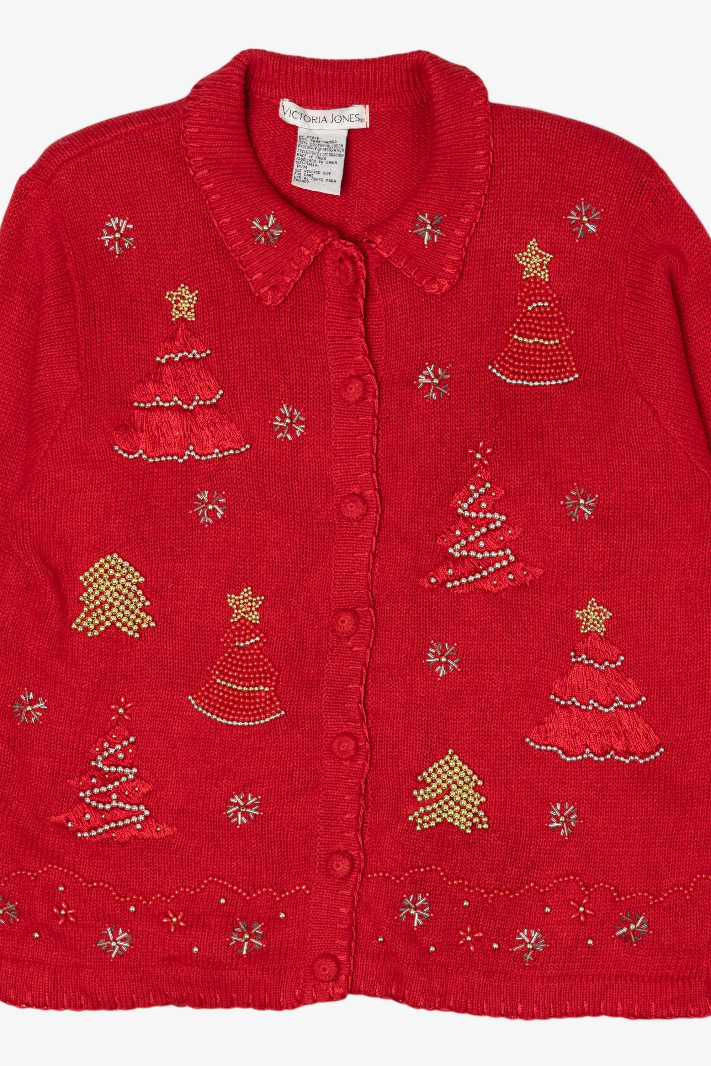 Vintage Red Victoria Jones Trees Ugly Christmas Cardigan (1990s)