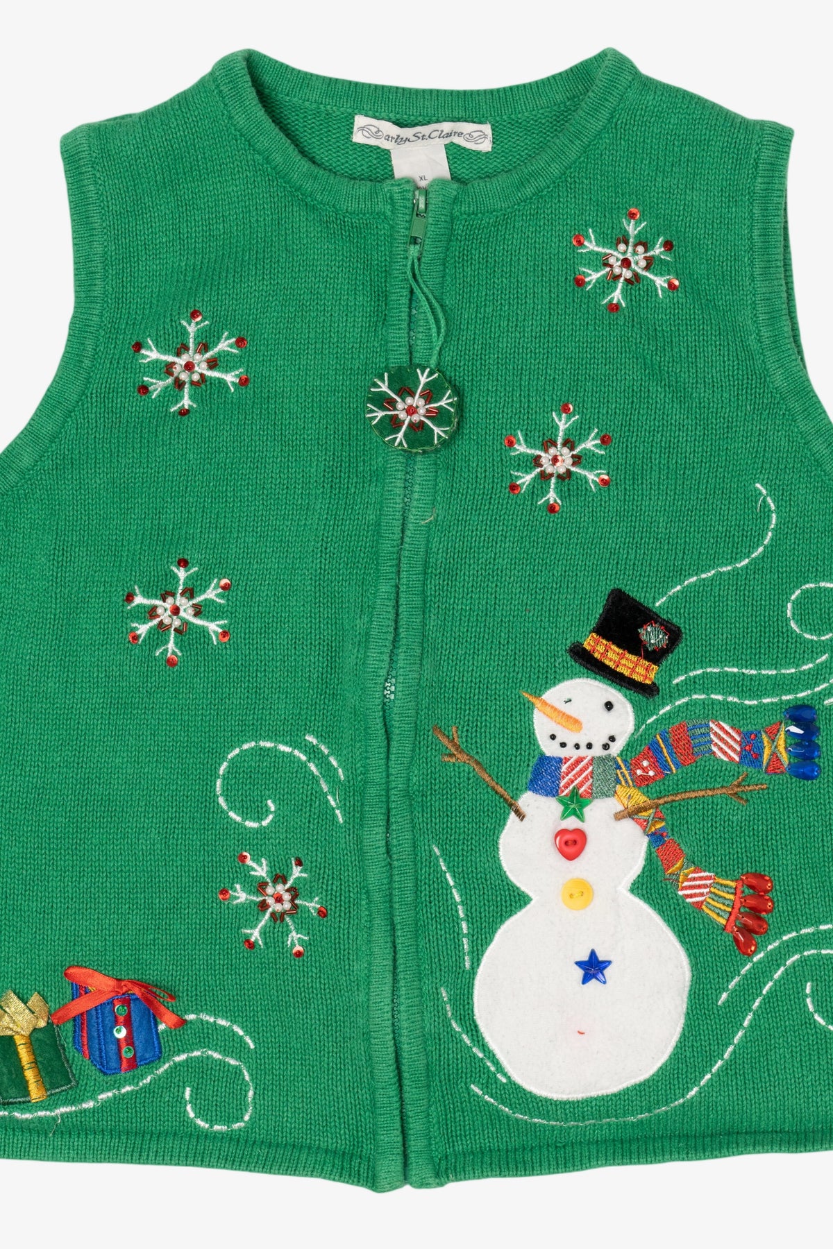 Vintage Green Carly St. Claire Snowmen Christmas Vest (1990s)