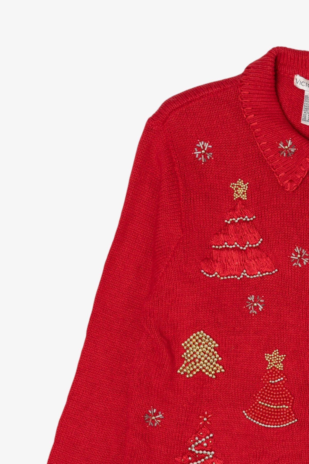 Vintage Red Victoria Jones Trees Ugly Christmas Cardigan (1990s)