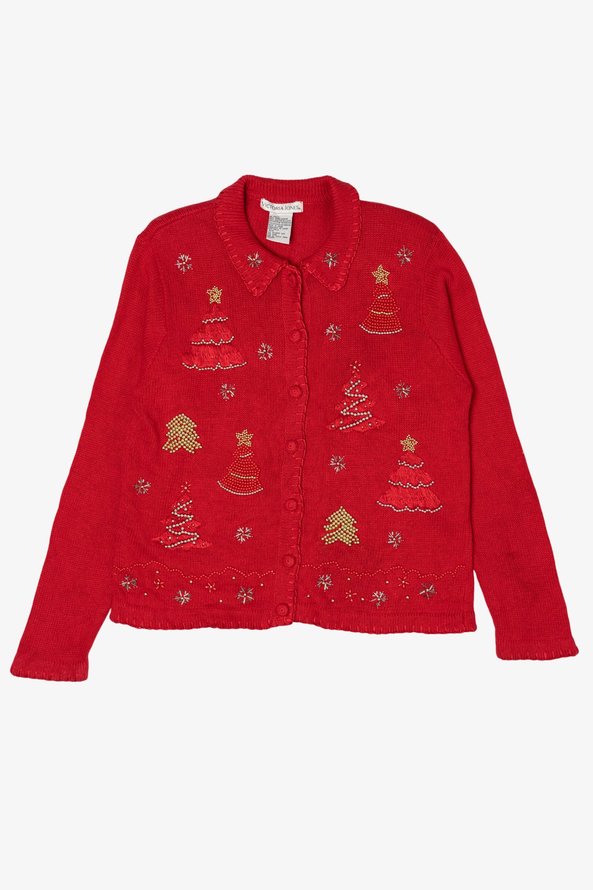 Vintage Red Victoria Jones Trees Ugly Christmas Cardigan (1990s)