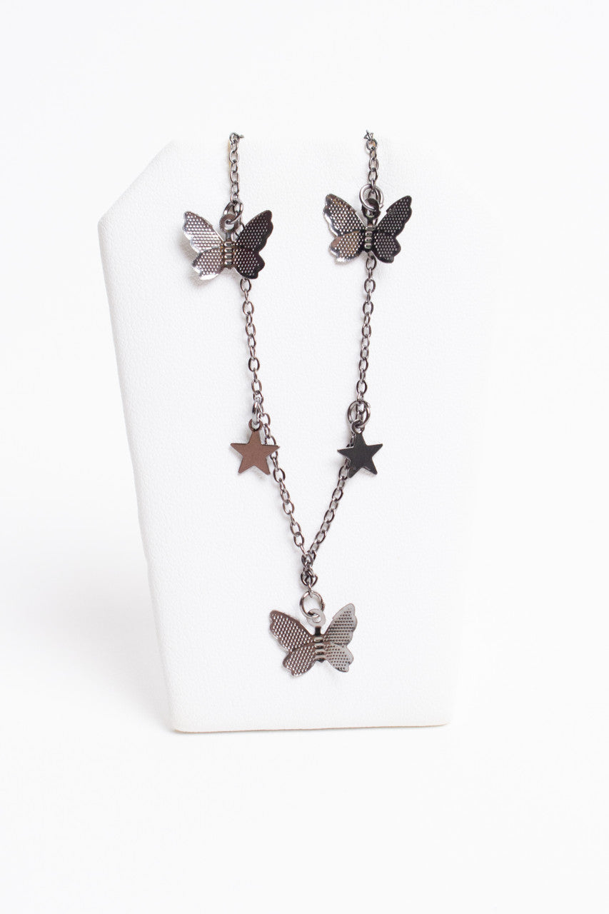 Gunmetal Butterflies Necklace