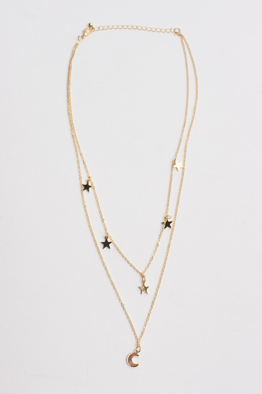 Gold Layered Star & Moon Necklace