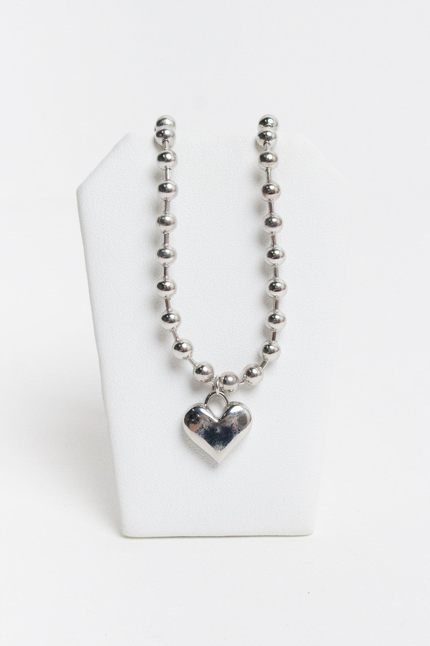 Silver Ball Chain Heart Necklace