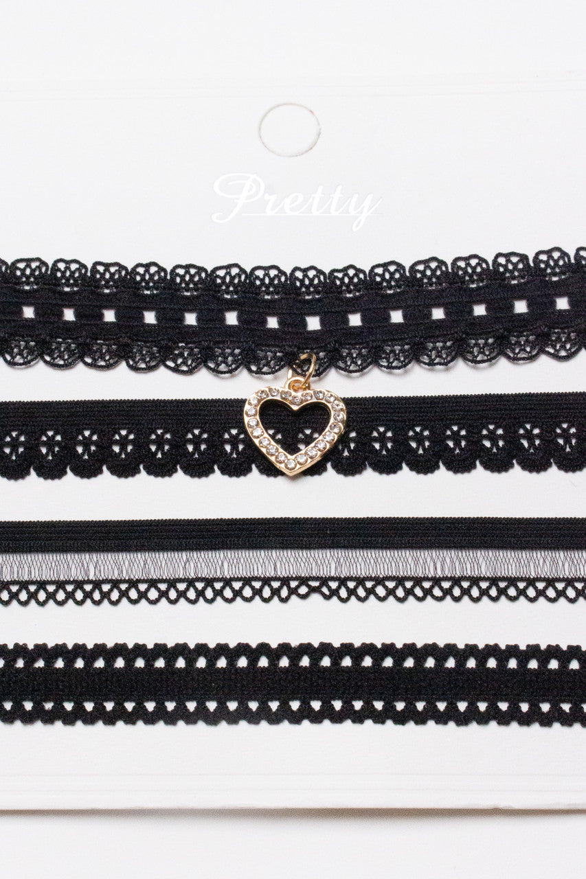 Rhinestone Heart Choker Set