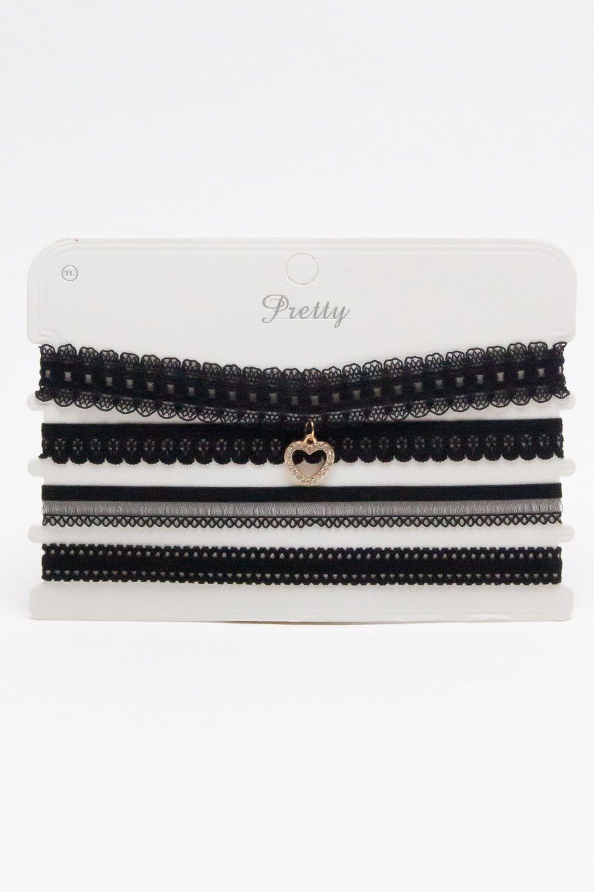 Rhinestone Heart Choker Set