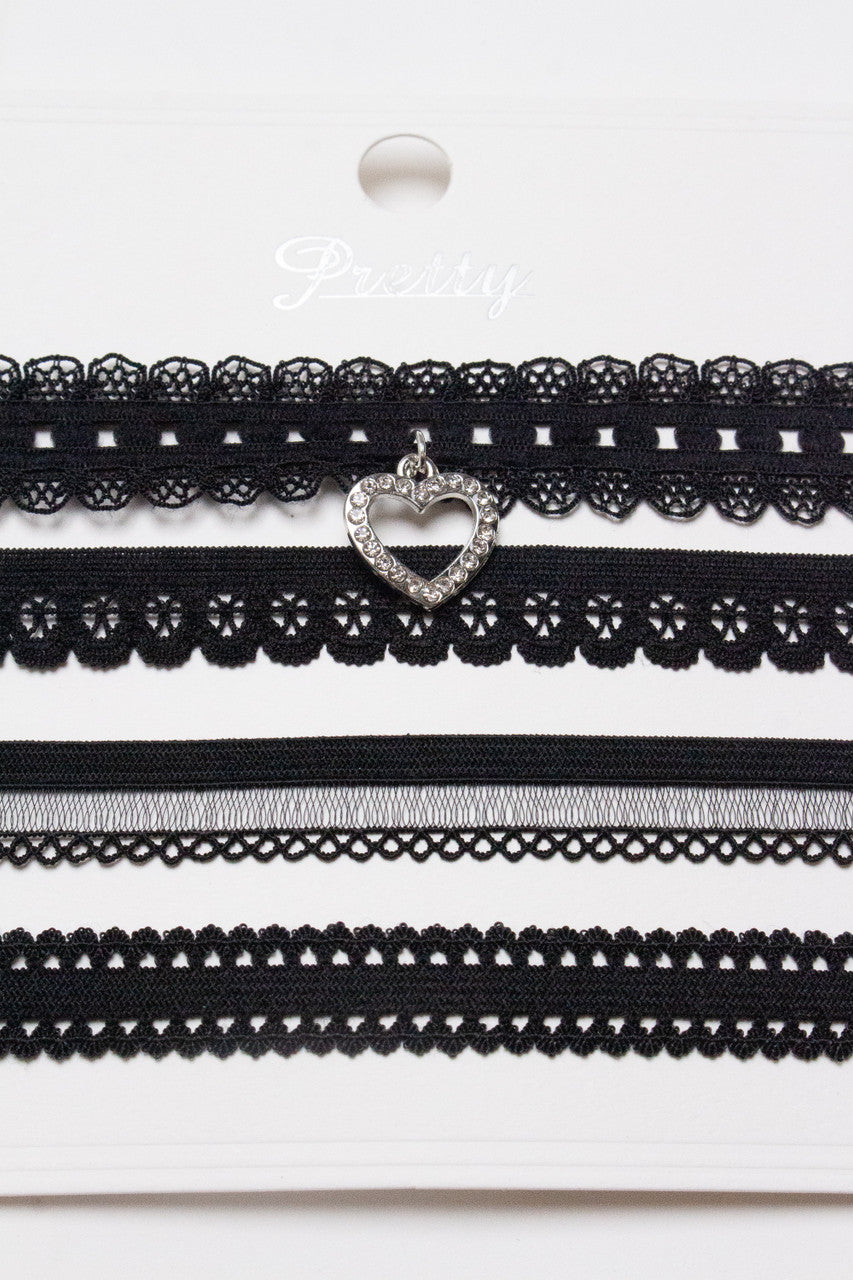 Rhinestone Heart Choker Set