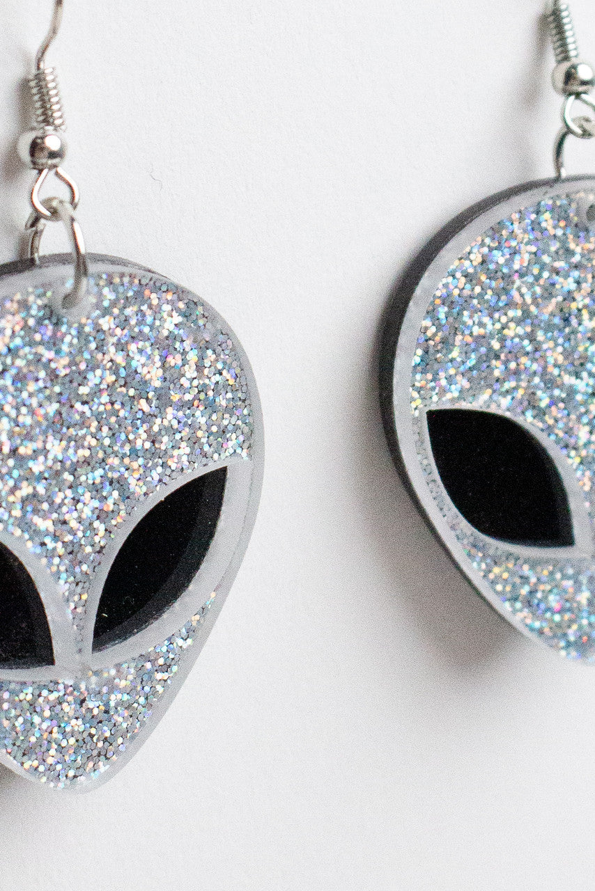 Holographic Glitter Alien Earrings
