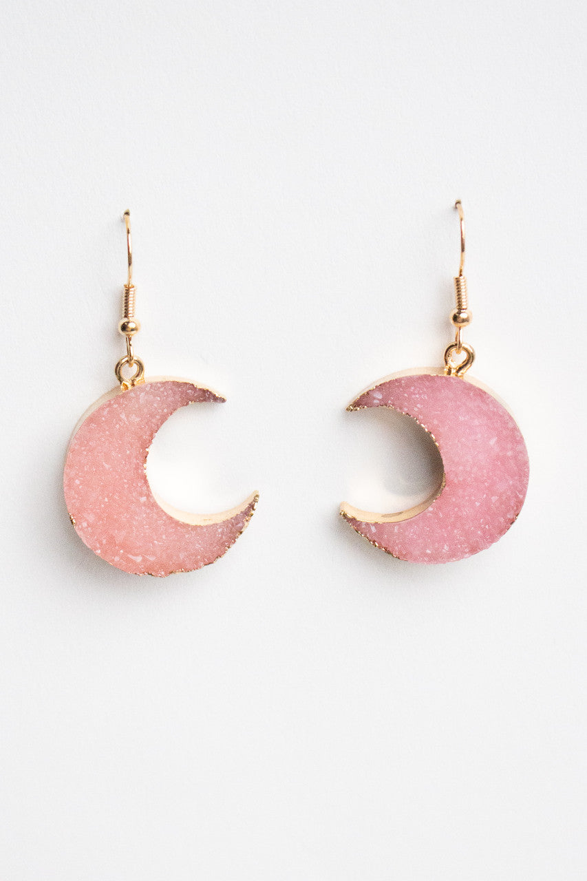 Pink Crystal Moon Earrings