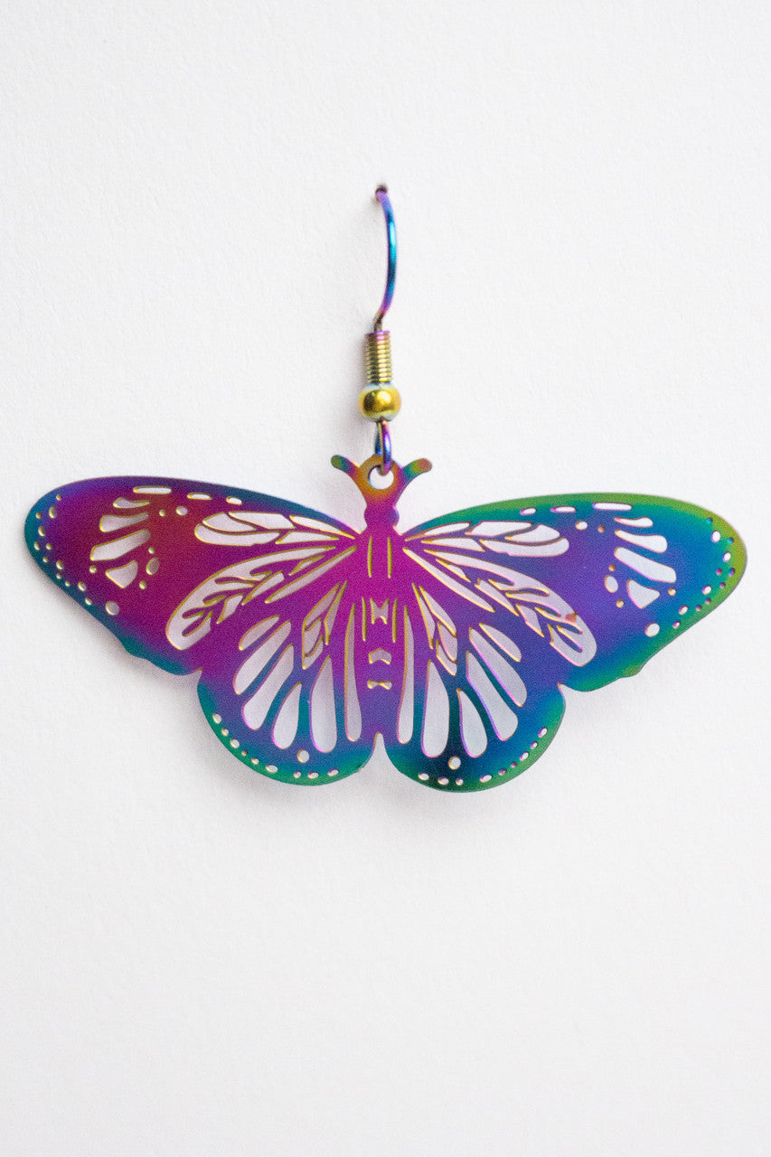 Rainbow Chrome Butterfly Earrings
