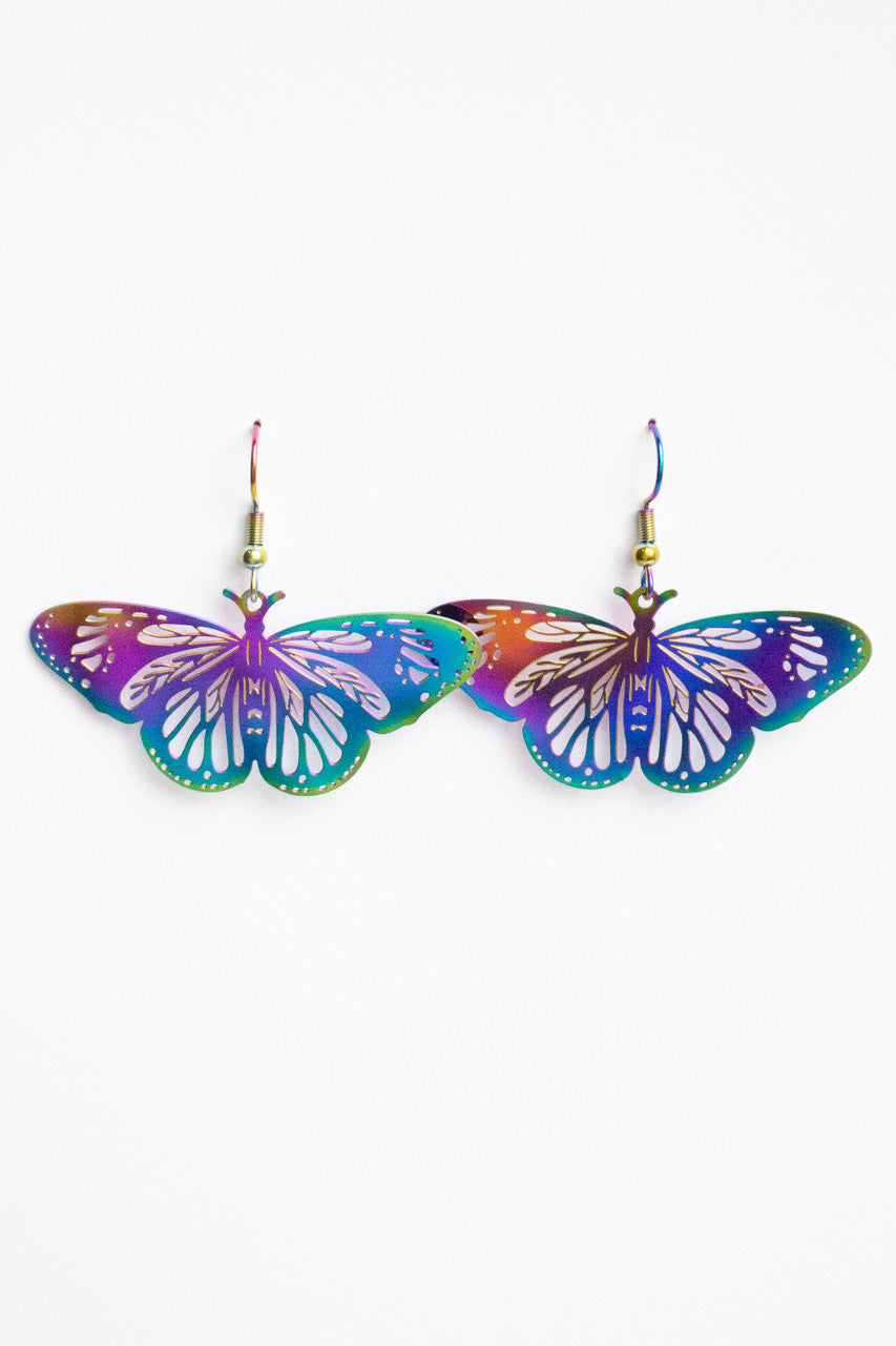 Rainbow Chrome Butterfly Earrings