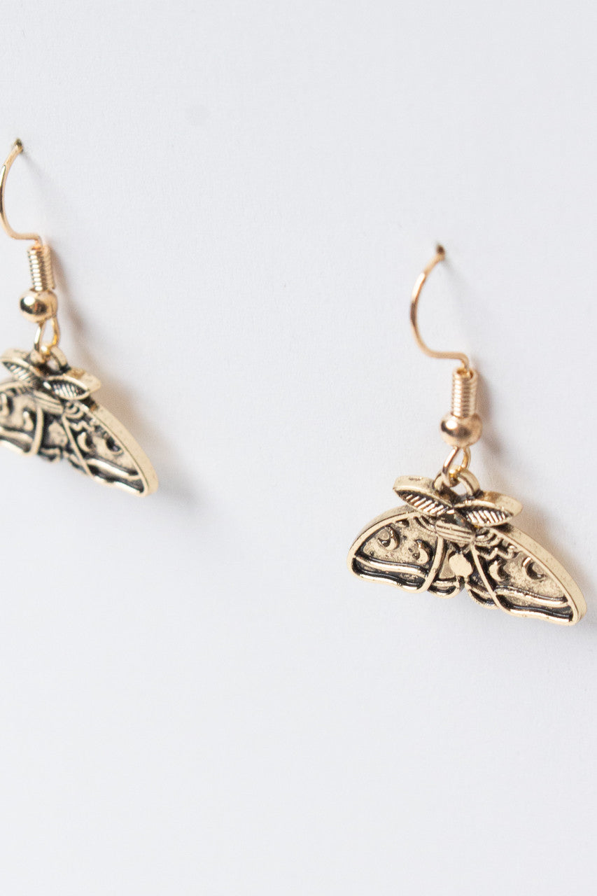 Gold Lunar Moth Earrings