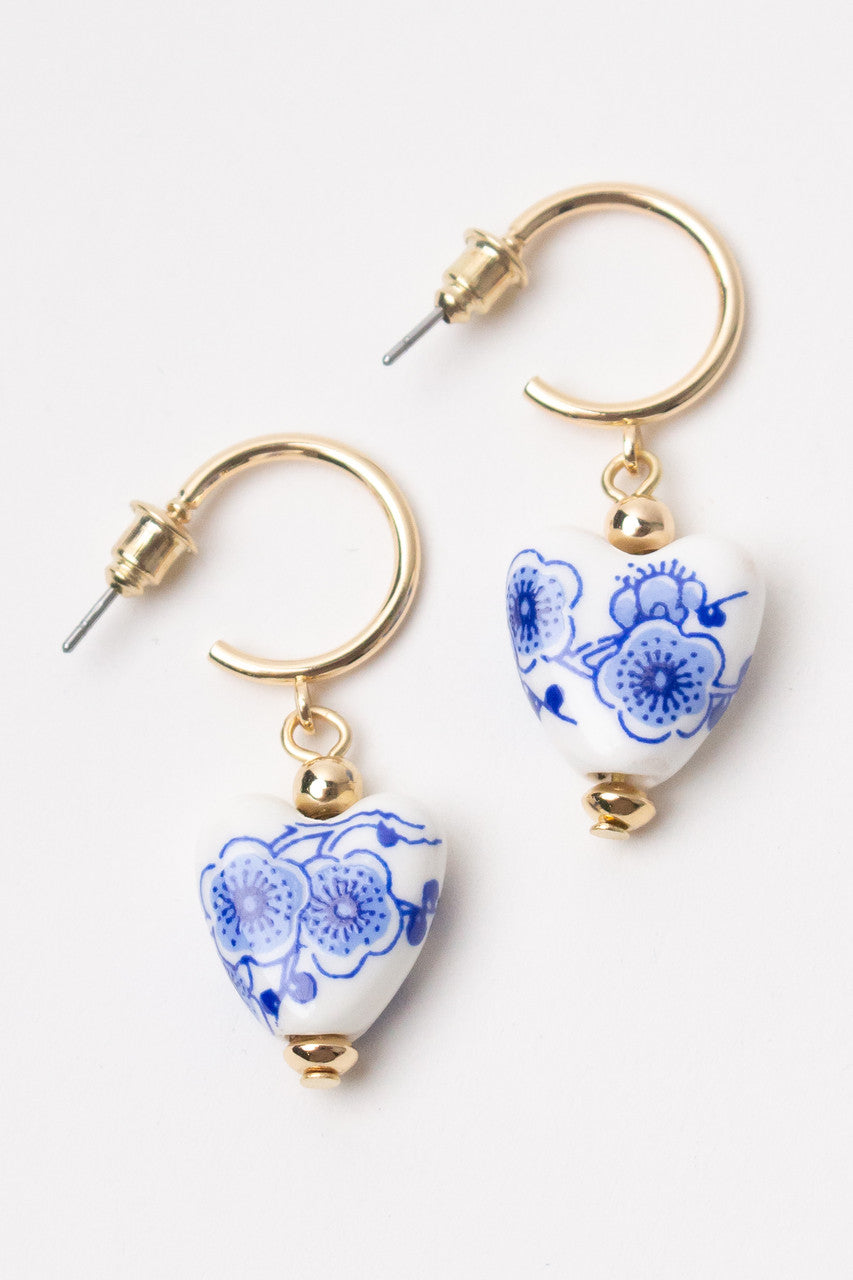 Painted Floral Heart Earrings