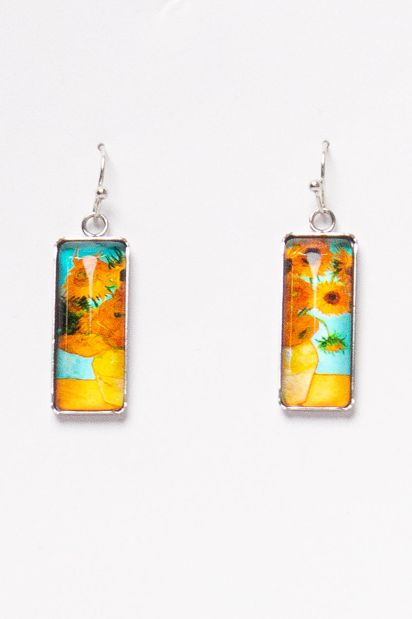 Classic Painting Earrings - Gold (Vase with Twelve Sunflowers)