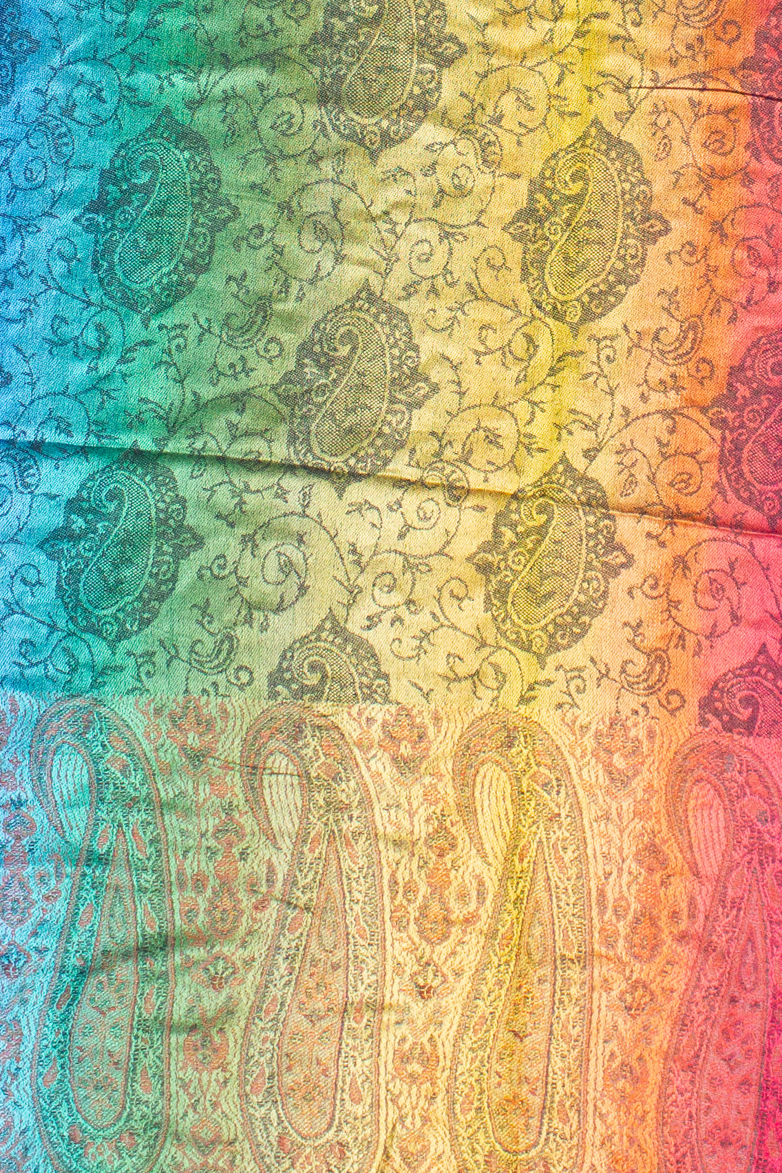 Rainbow Paisley Pom Pom Scarf Shawl