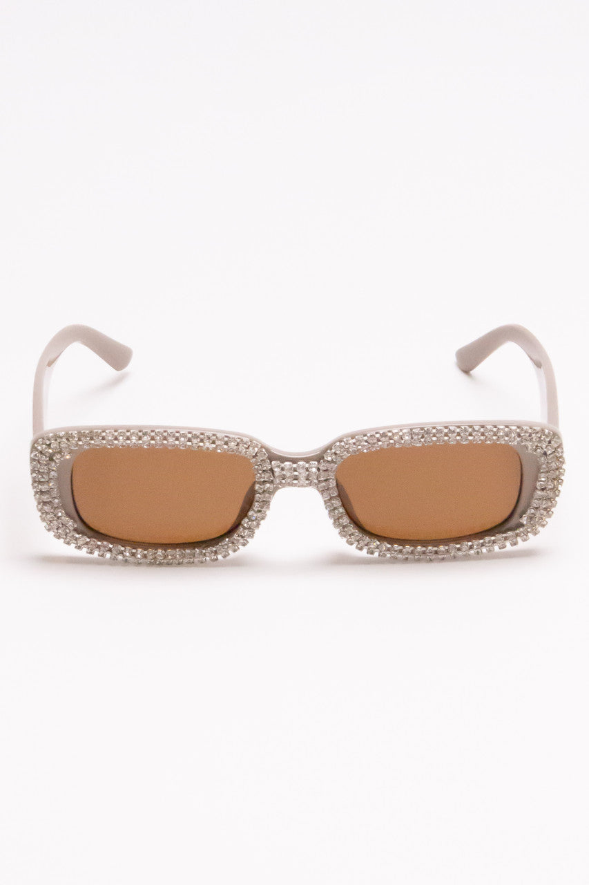 Rhinestone Rectangle Frame Sunglasses