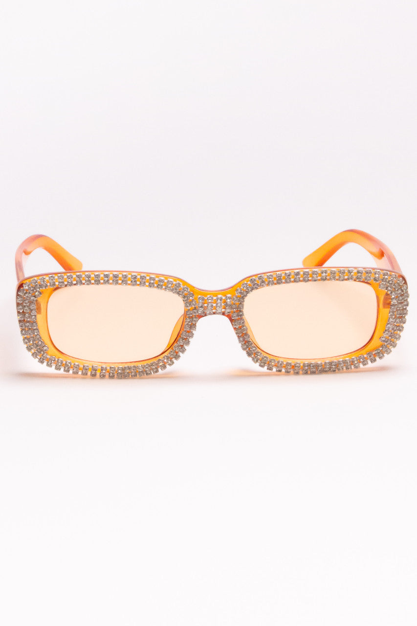Rhinestone Rectangle Frame Sunglasses