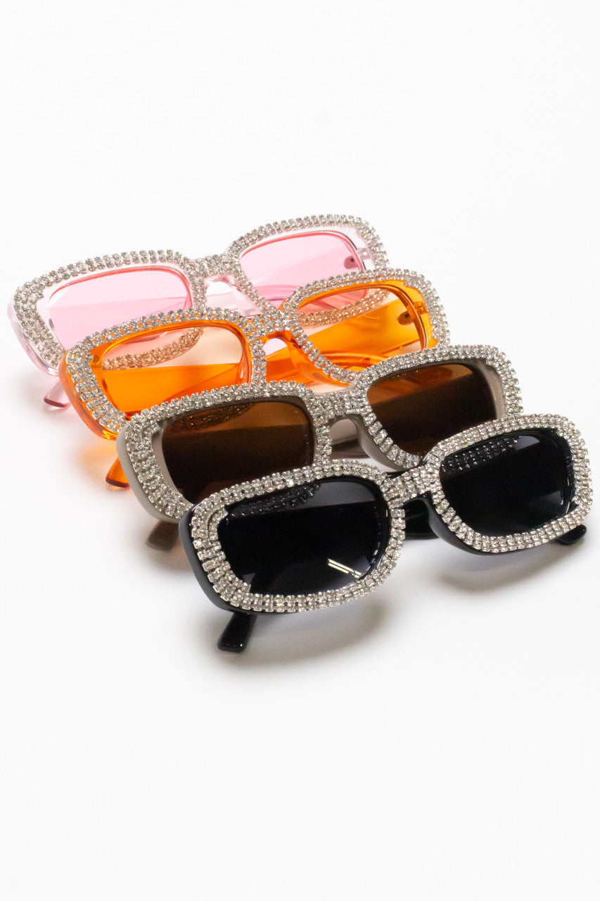 Rhinestone Rectangle Frame Sunglasses