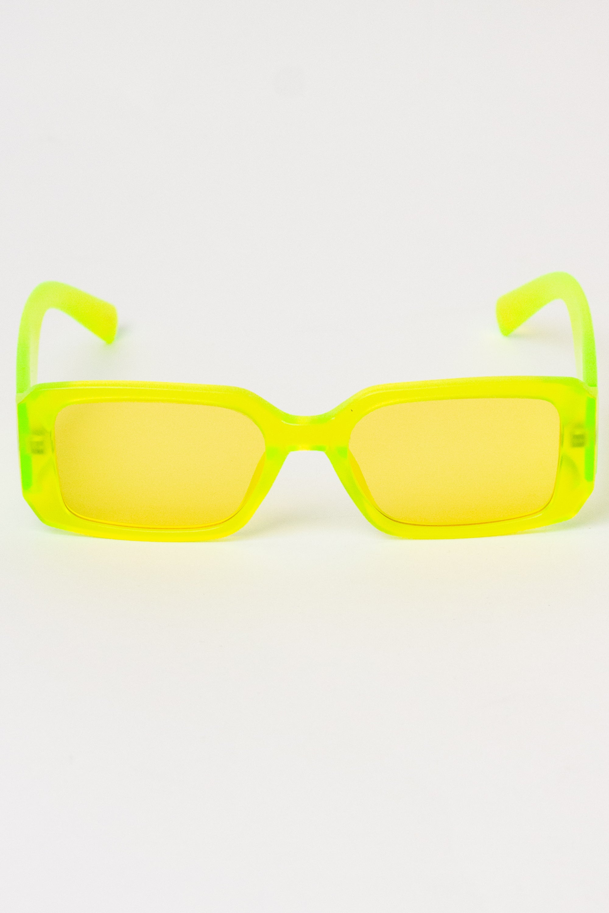 Thick Frame Rectangle Sunglasses - Neon Yellow