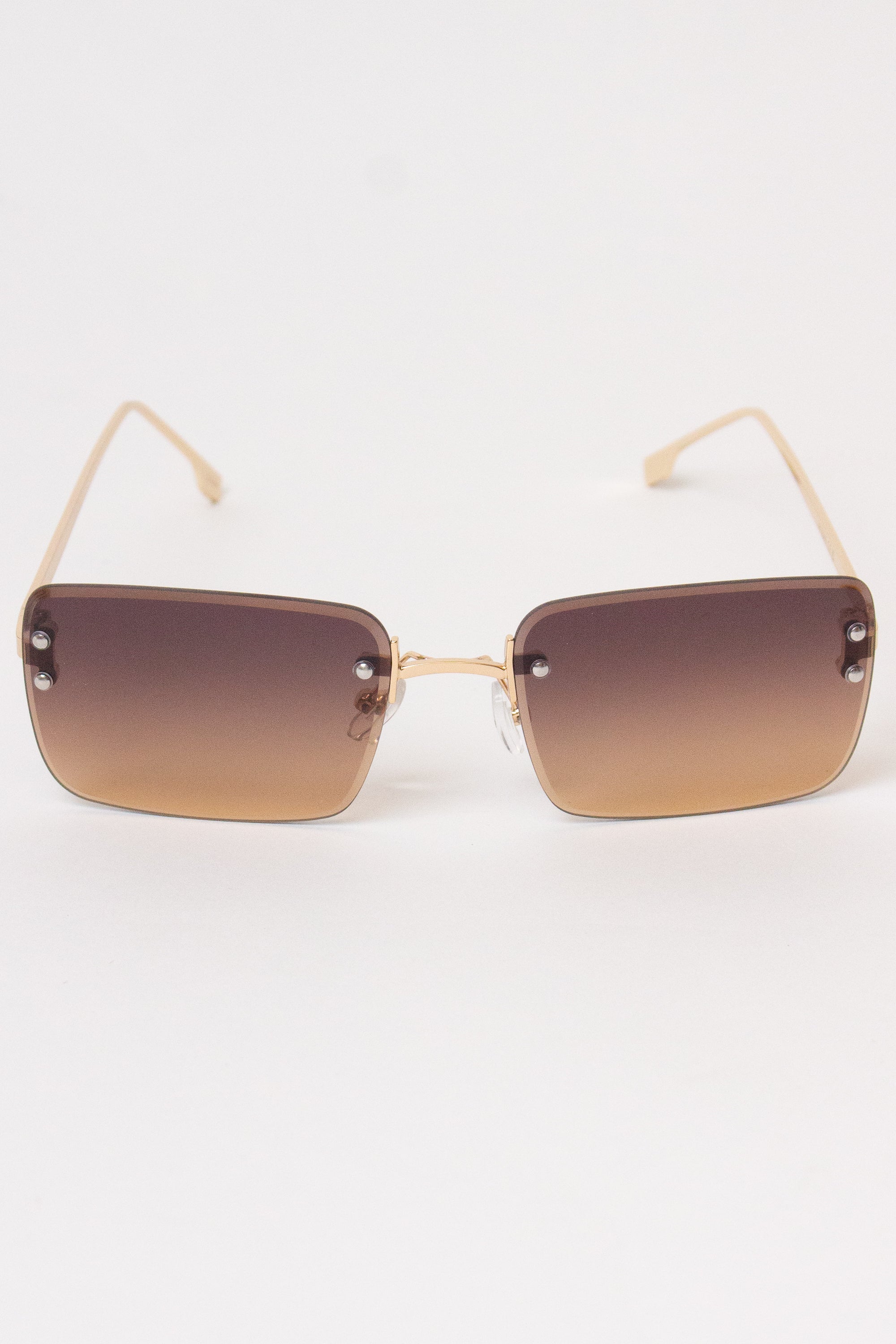 Rimless Rectangle Sunglasses - Brown