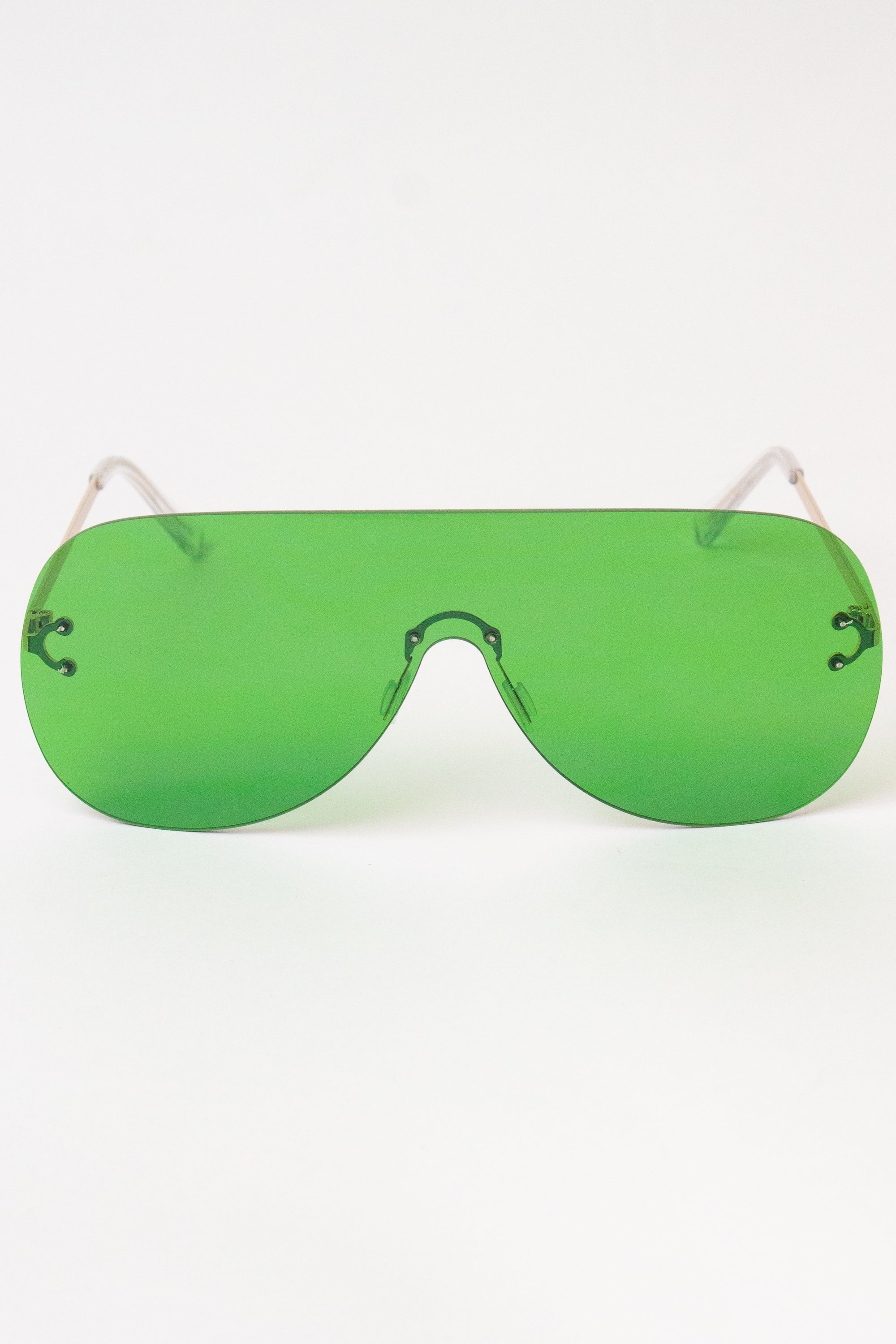 Rimless Aviator Shield Sunglasses - Green