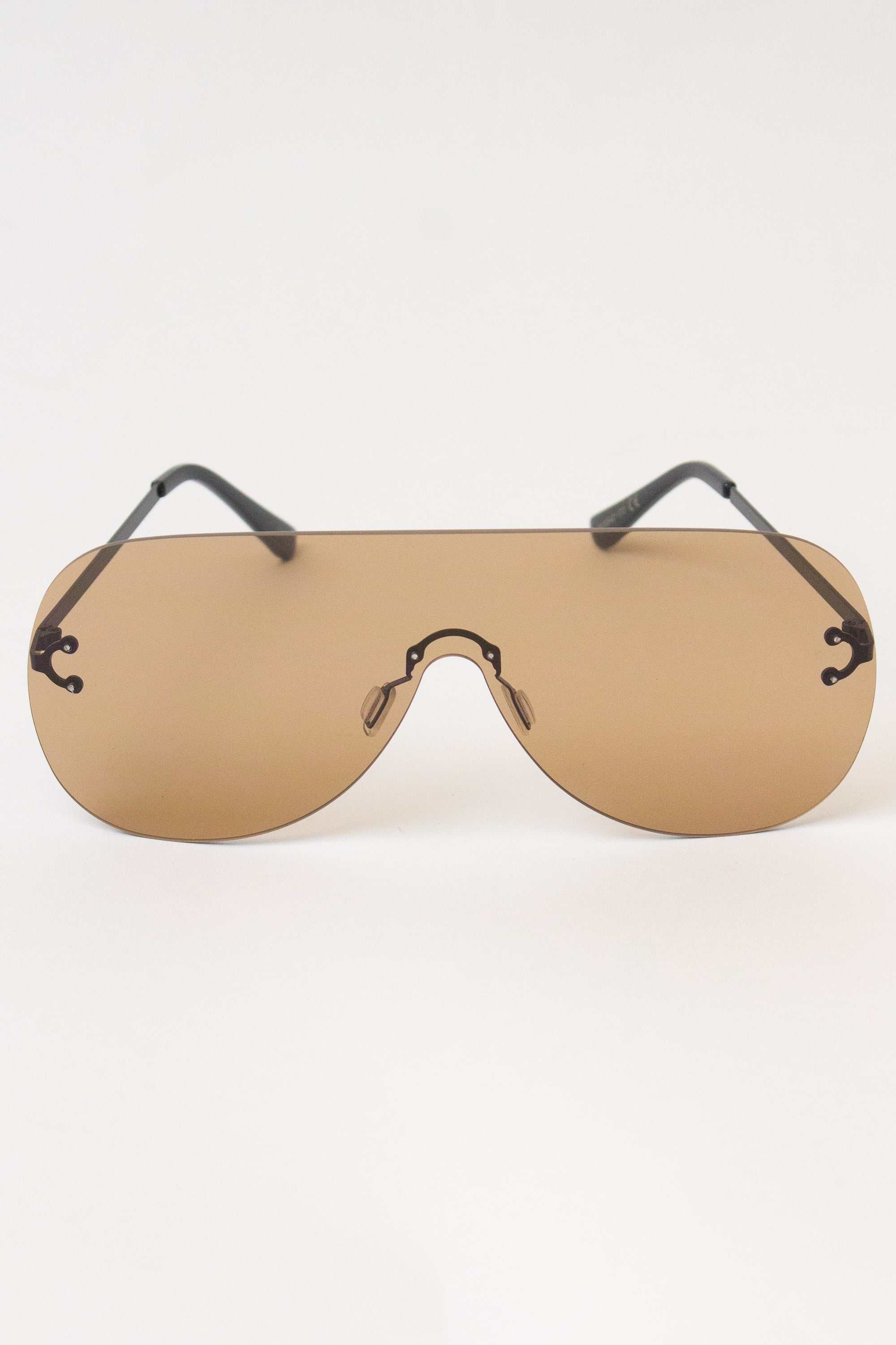 Rimless Aviator Shield Sunglasses - Brown