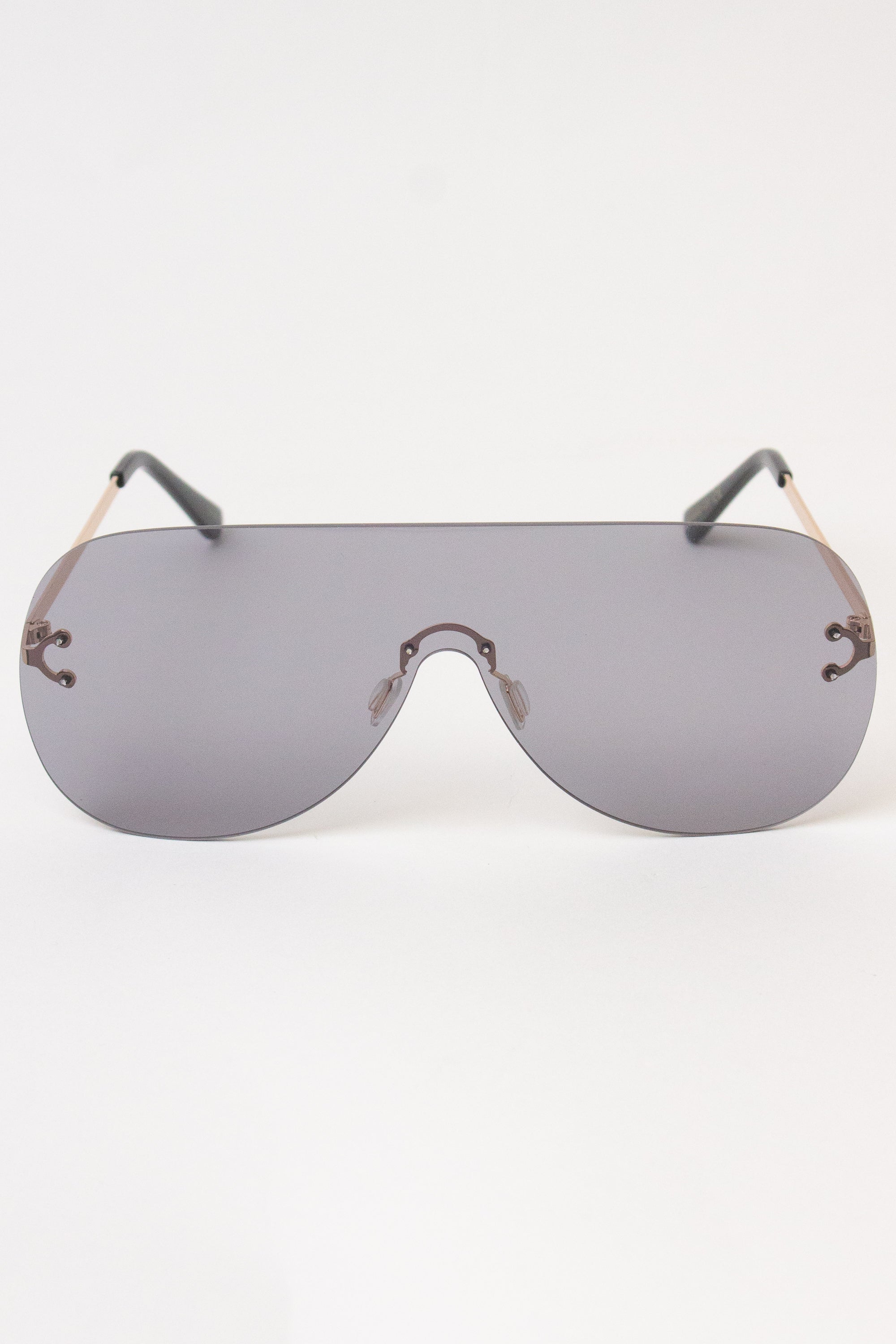 Rimless Aviator Shield Sunglasses - Black