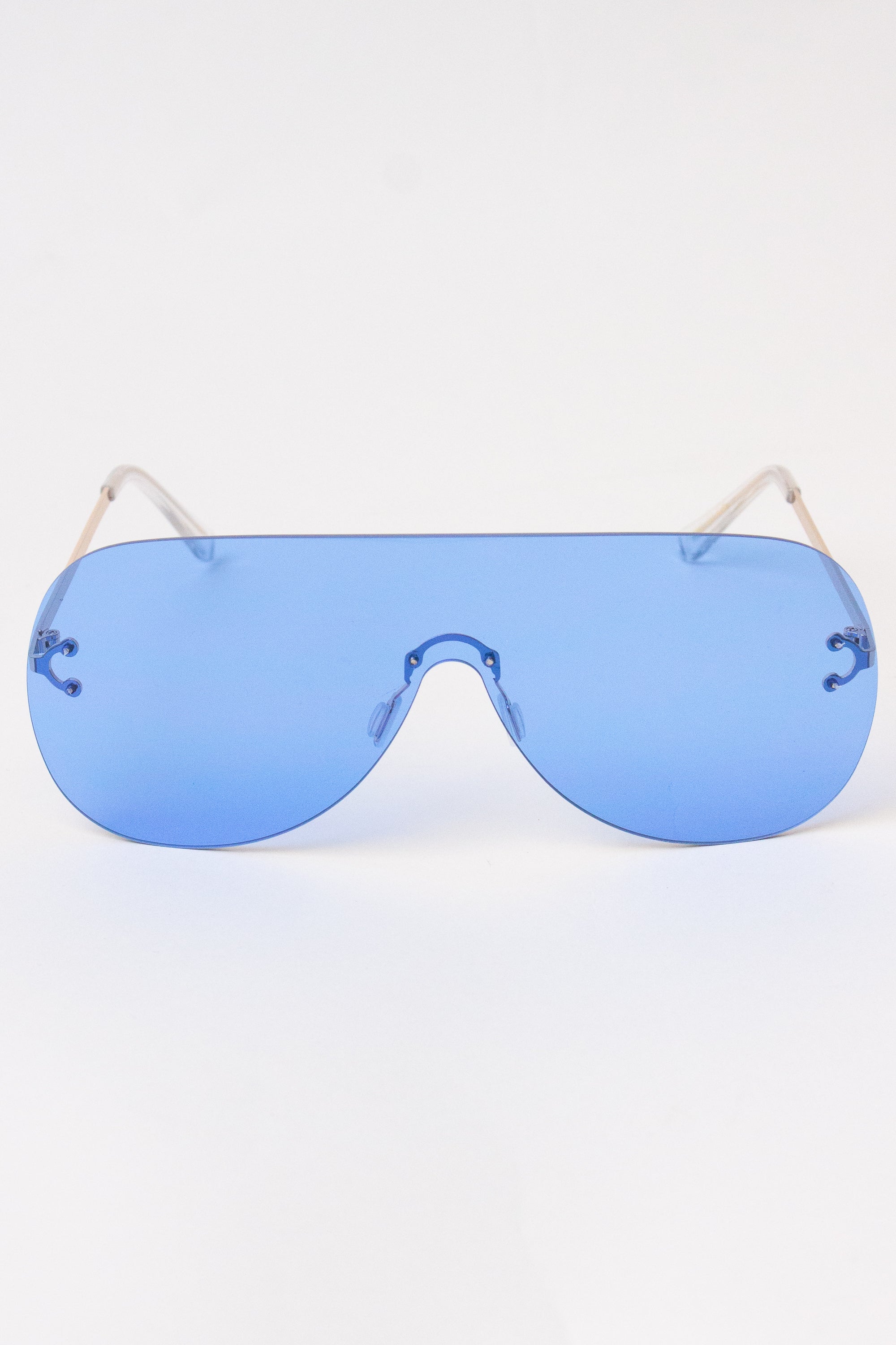 Rimless Aviator Shield Sunglasses - Blue