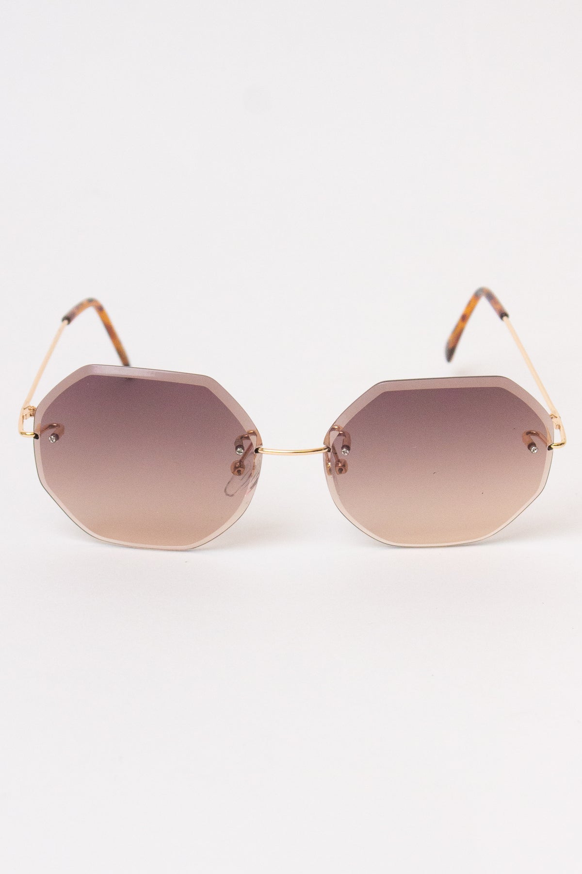 Rimless Octagon Sunglasses - Brown