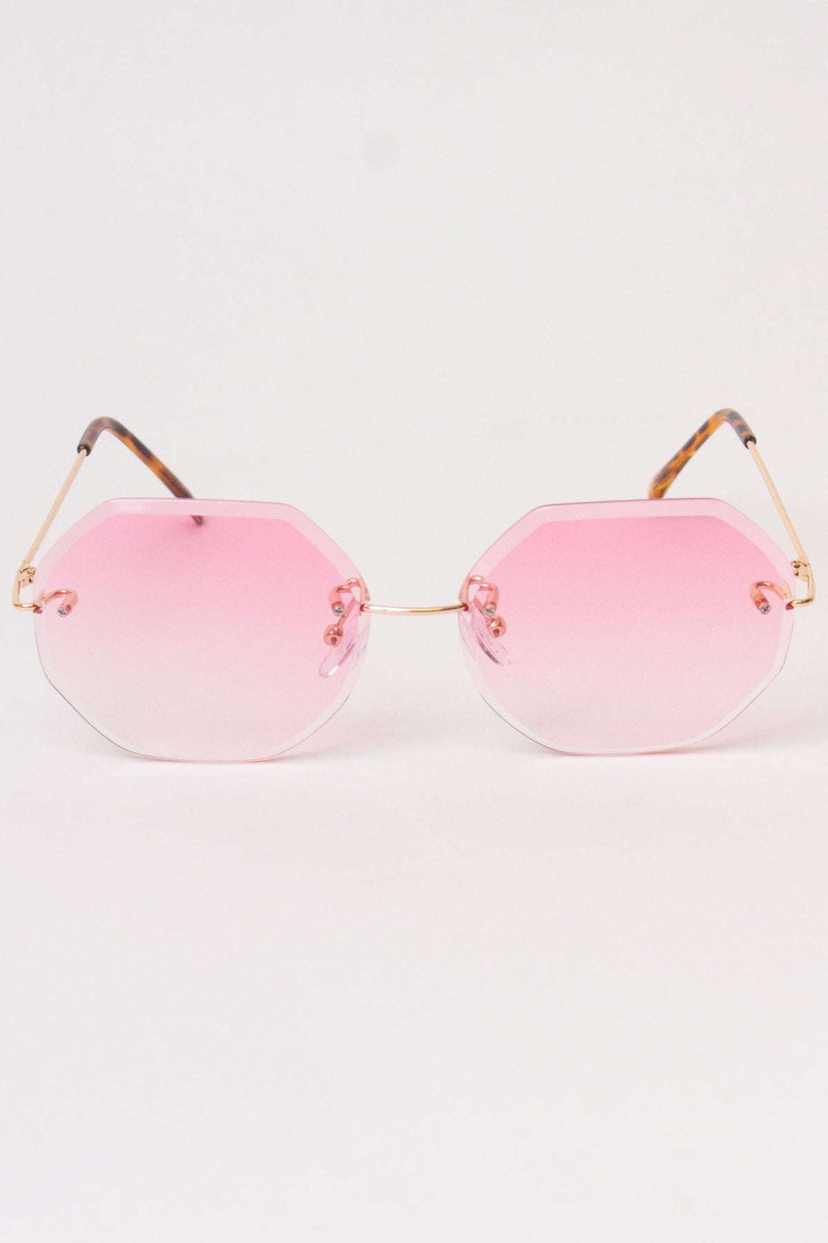 Rimless Octagon Sunglasses - Pink