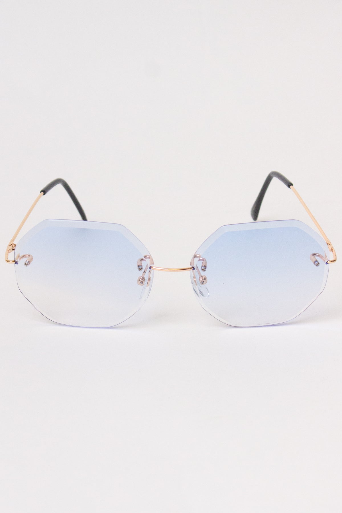 Rimless Octagon Sunglasses - Blue