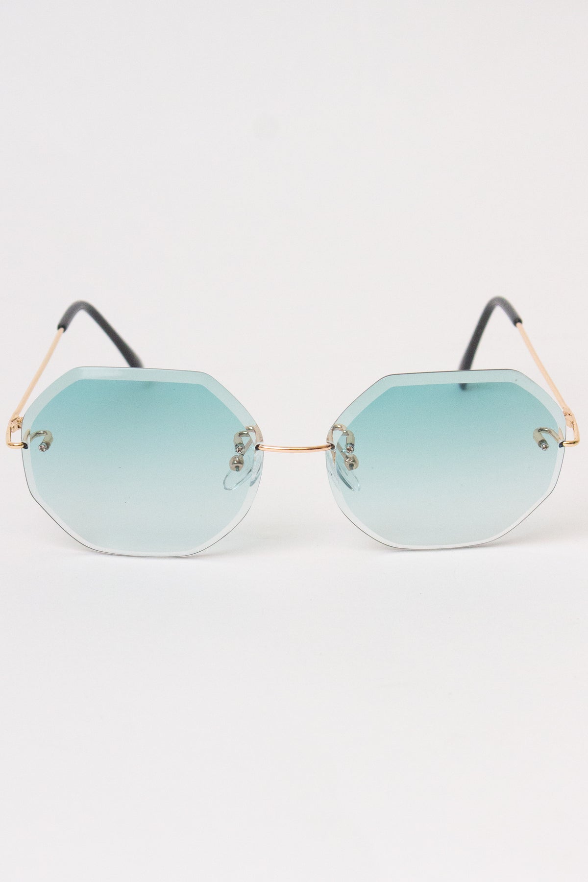 Rimless Octagon Sunglasses - Teal