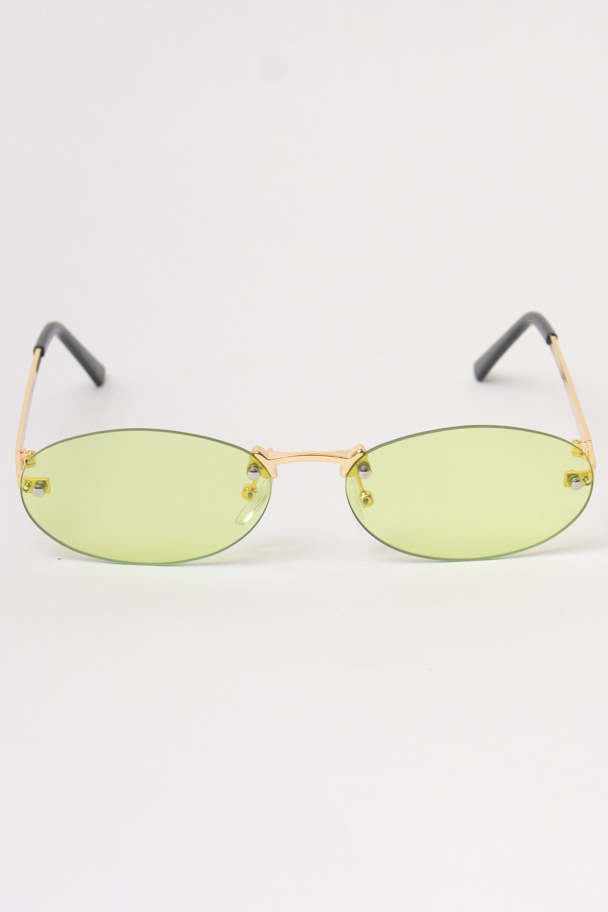 Rimless Oval Lens Sunglasses - Lime