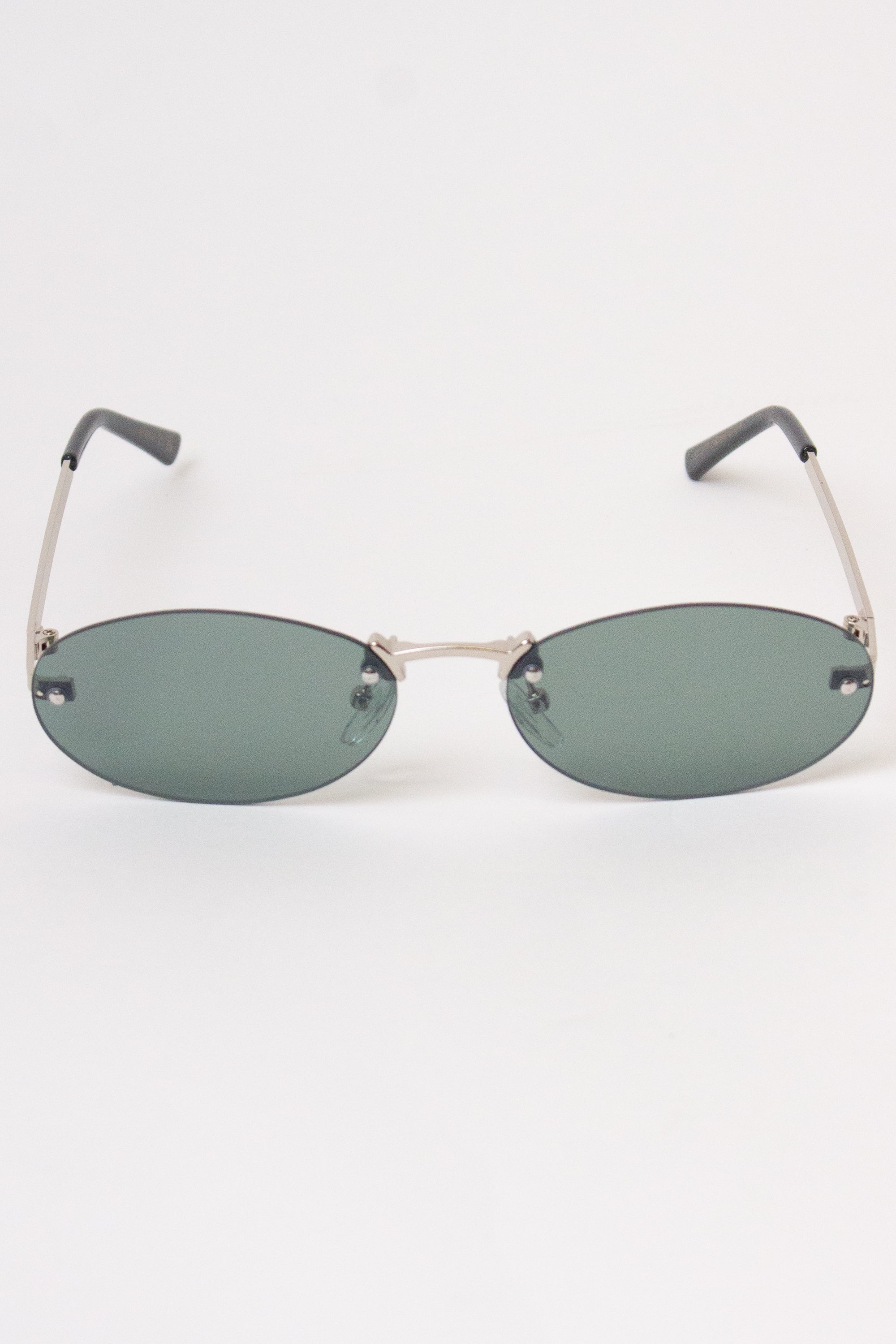 Rimless Oval Lens Sunglasses - Forest
