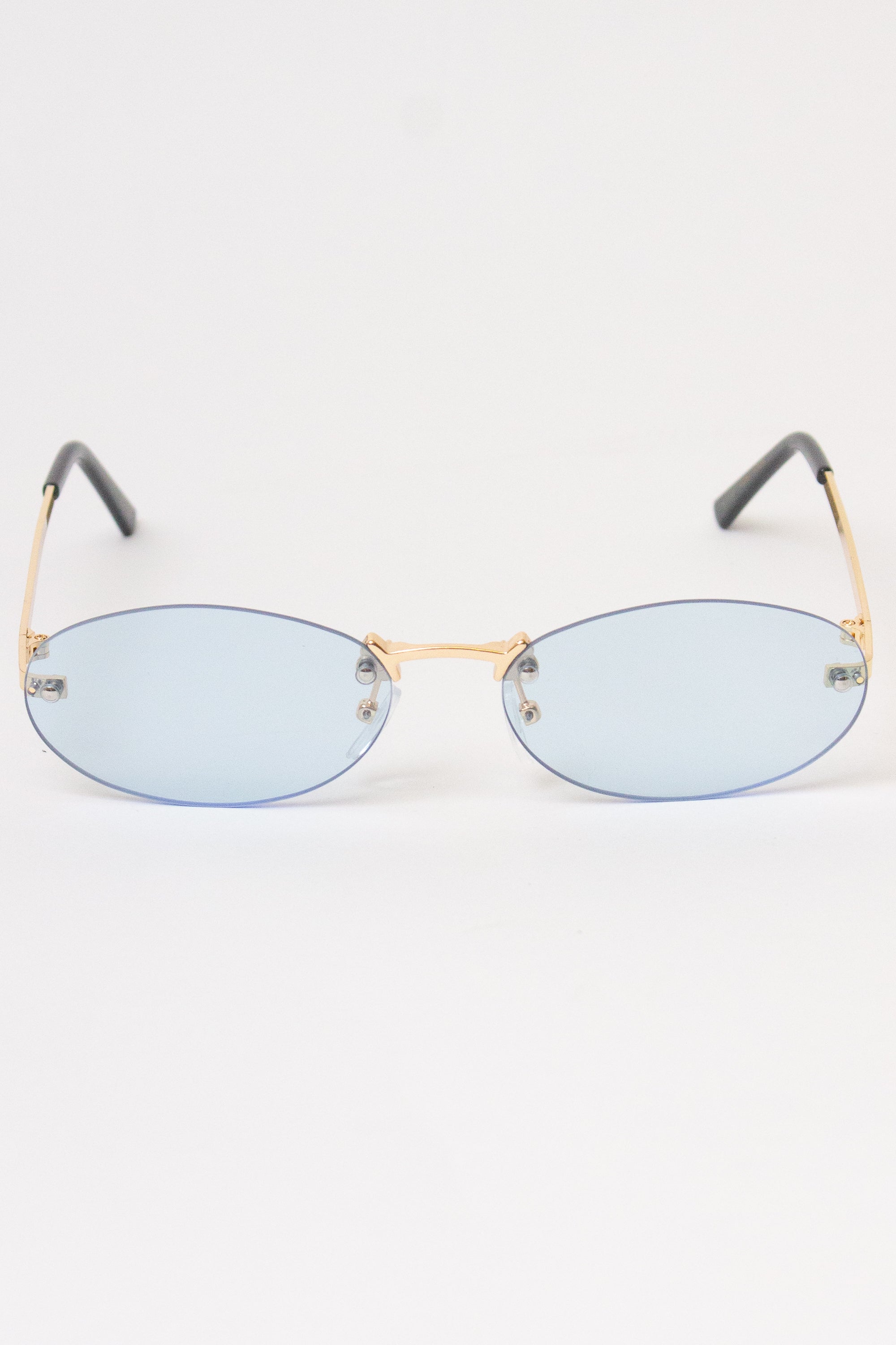 Rimless Oval Lens Sunglasses - Blue
