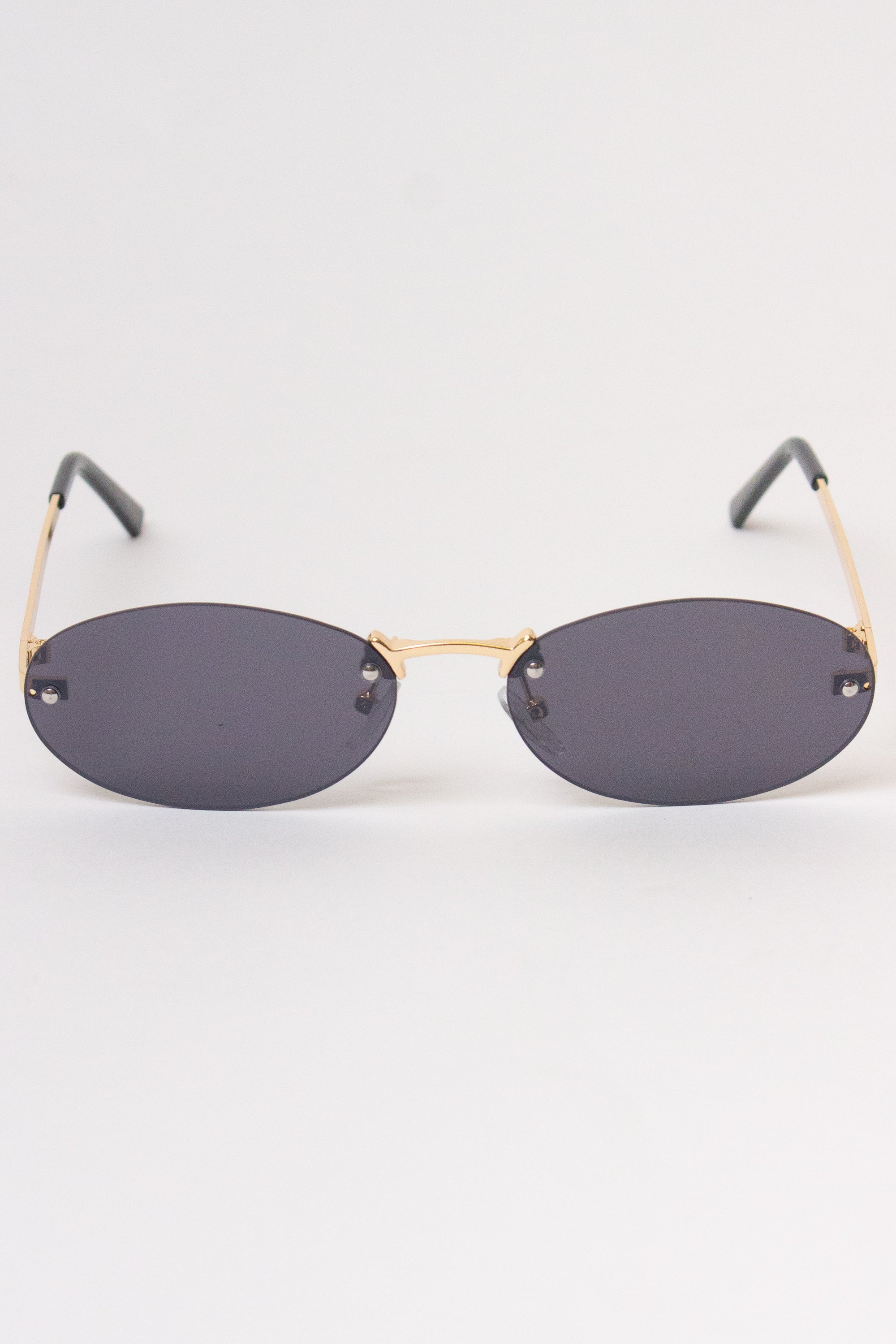 Rimless Oval Lens Sunglasses - Black