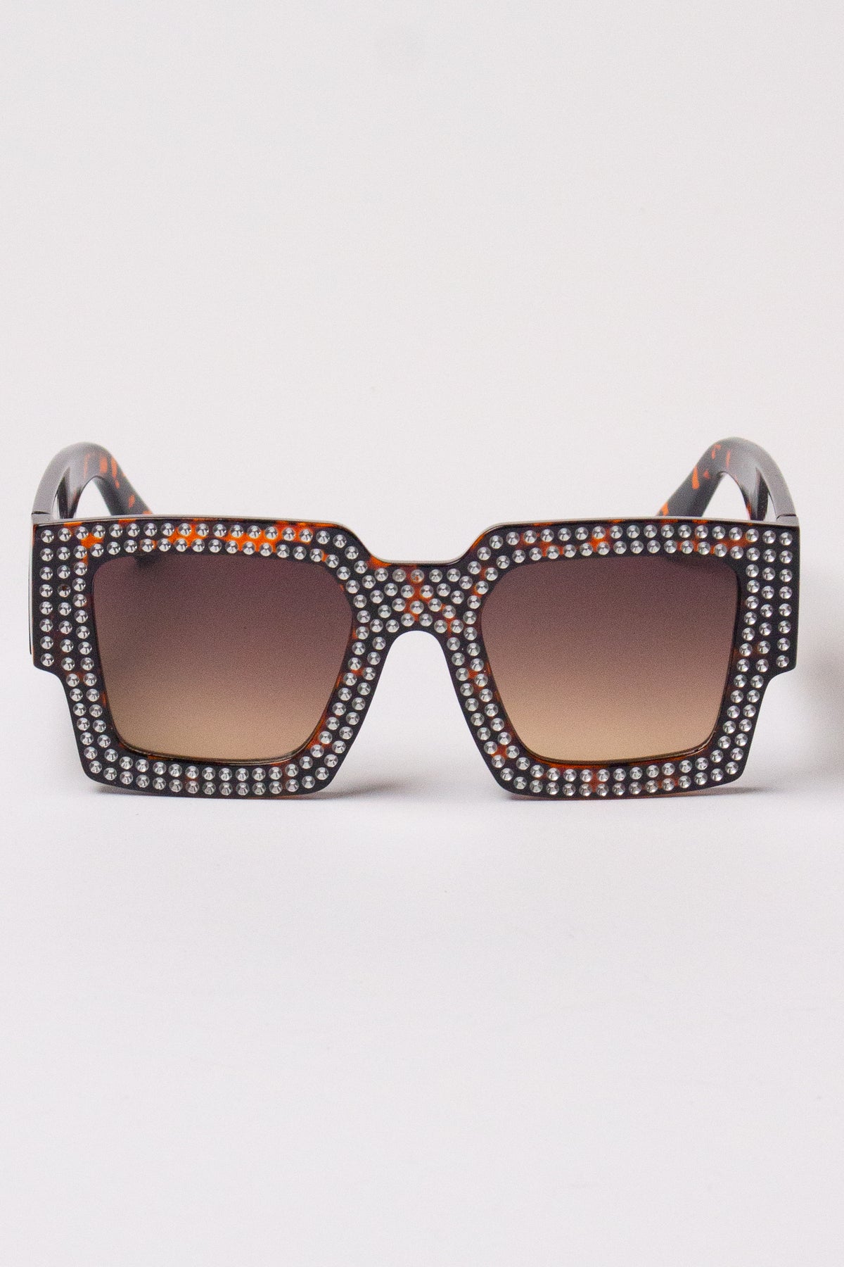 Oversized Bedazzled Sunglasses - Tortoiseshell