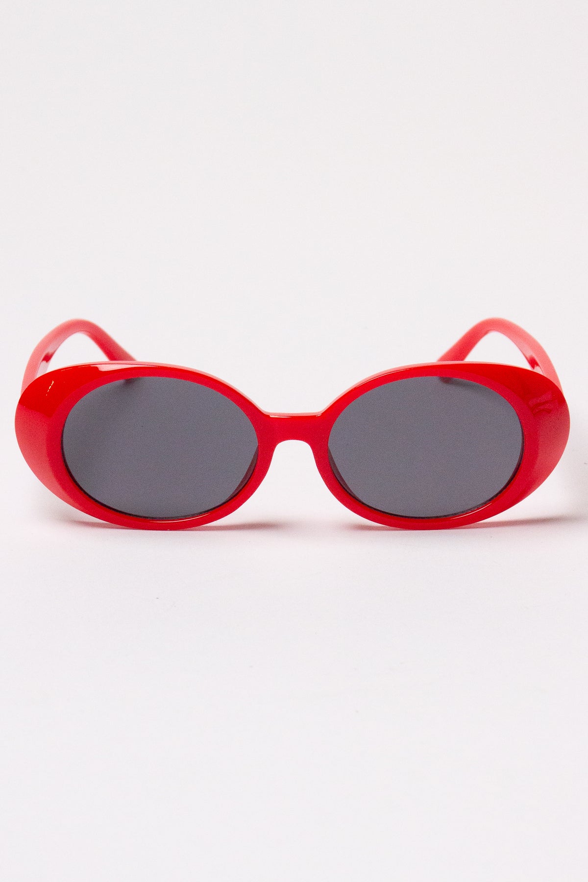Thick Frame Oval Sunglasses - Red