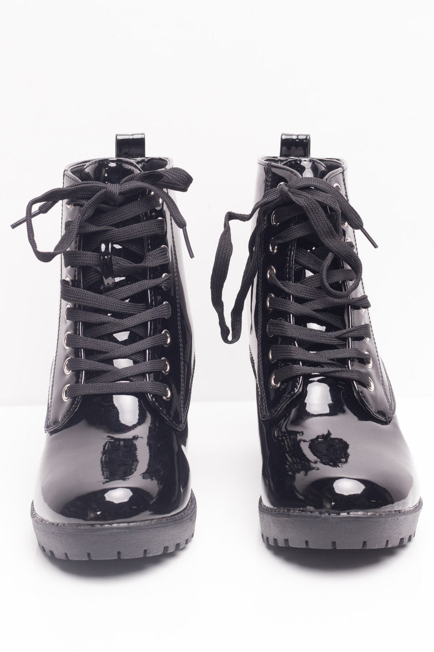 Black Patent Laceup Boots