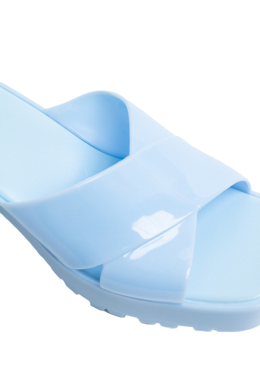 Light Blue Plastic Chunky Heel Slides
