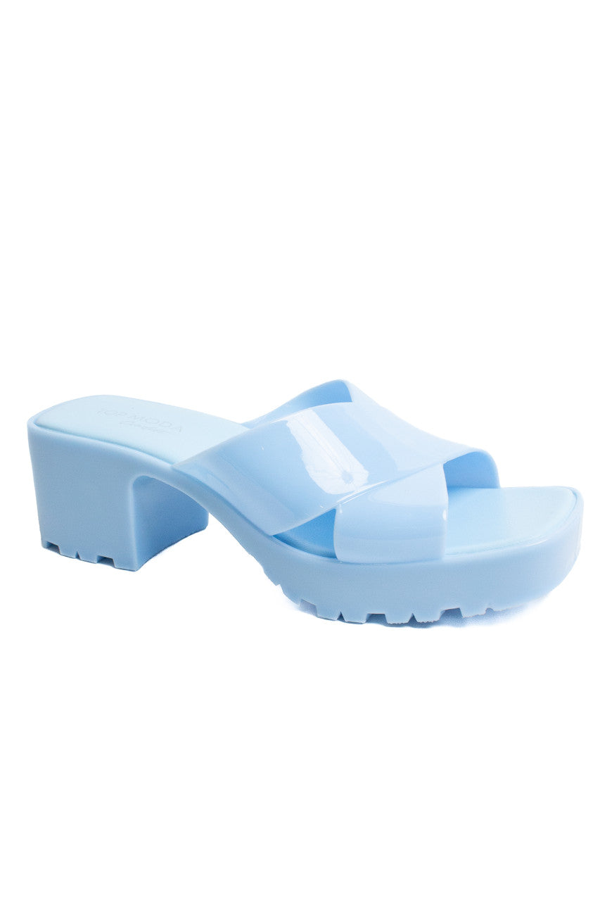 Light Blue Plastic Chunky Heel Slides