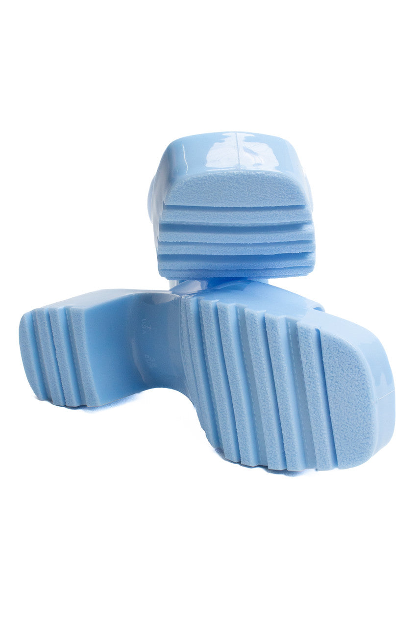 Light Blue Plastic Chunky Heel Slides