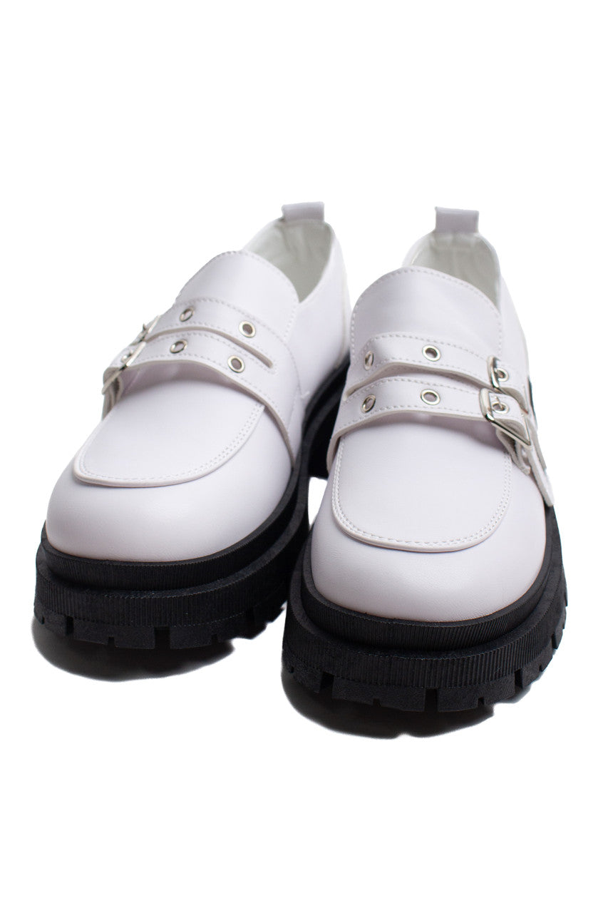 White Buckle Loafers