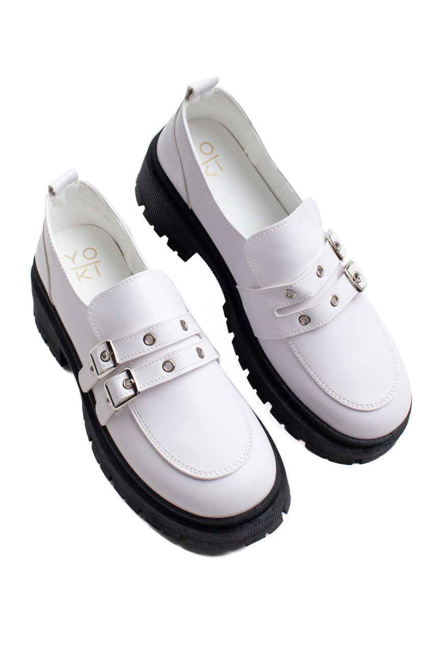 White Buckle Loafers