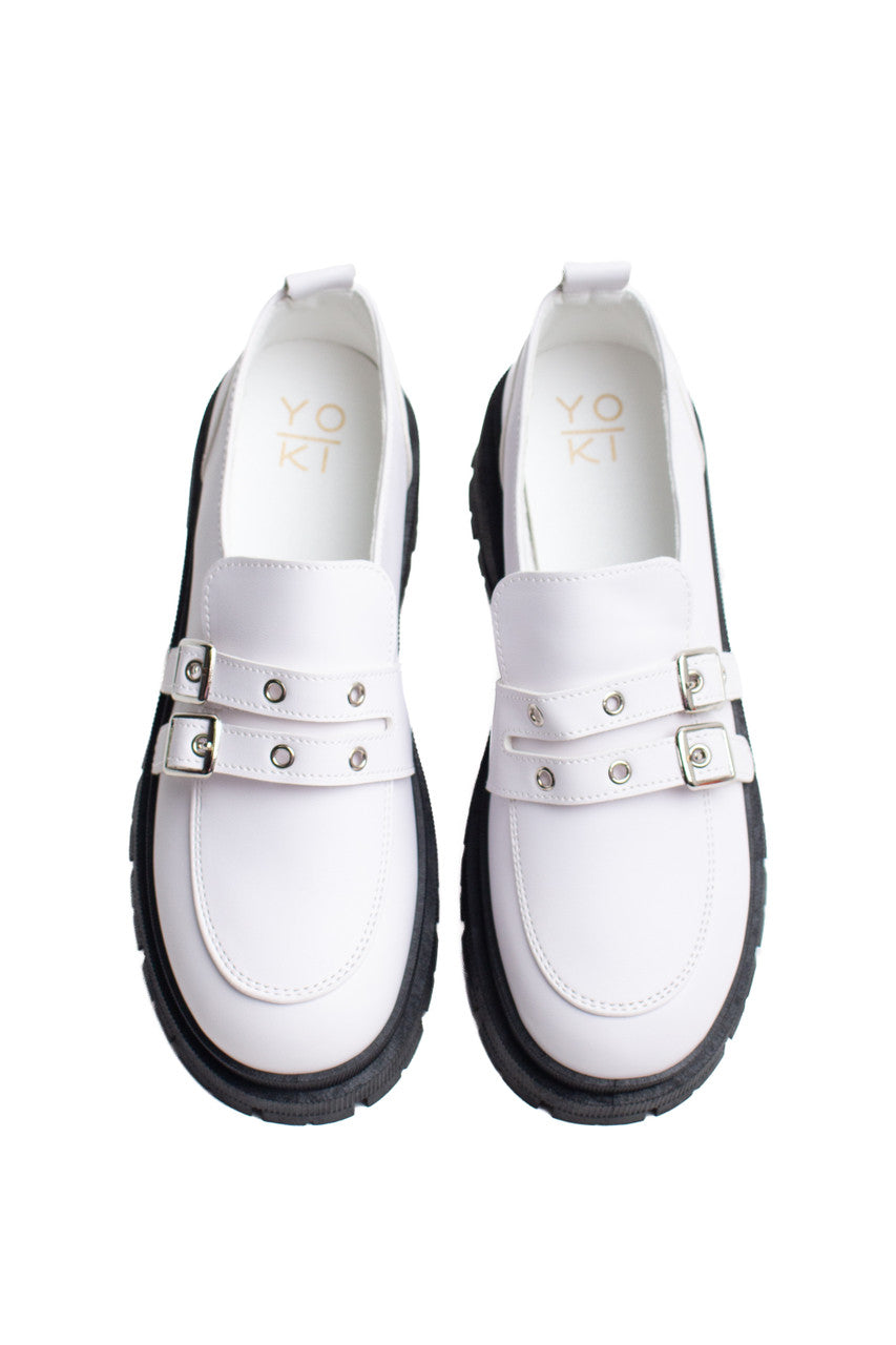 White Buckle Loafers