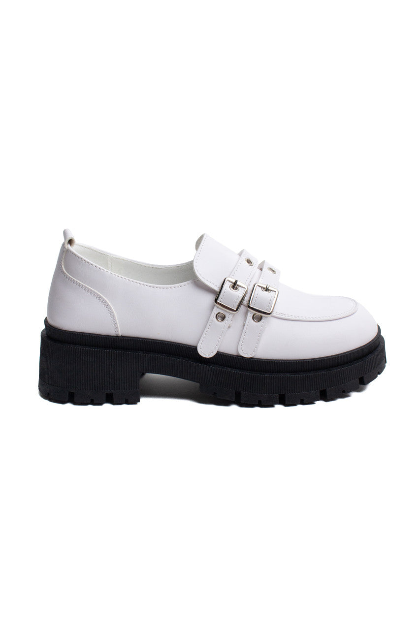 White Buckle Loafers