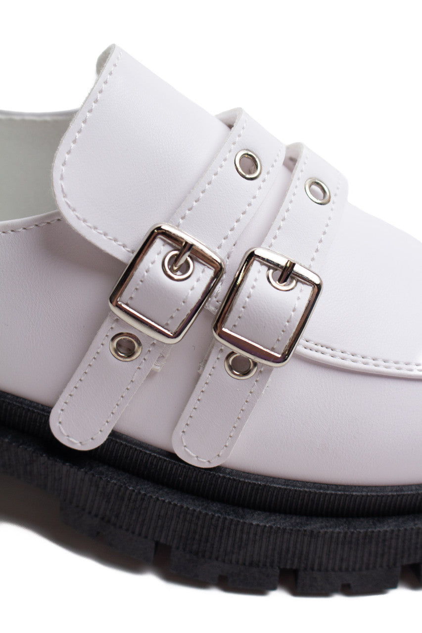 White Buckle Loafers