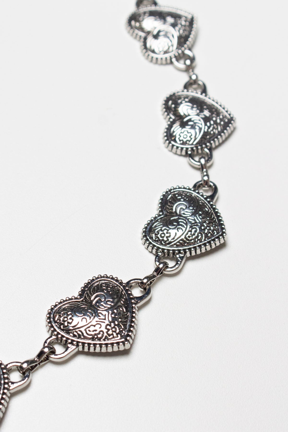 Silver Etched Heart Chain Belt
