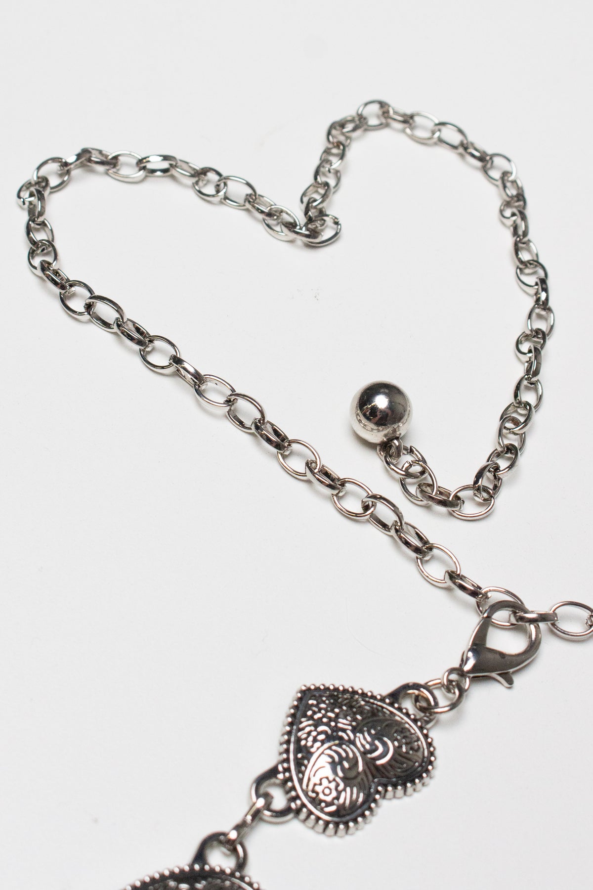 Silver Etched Heart Chain Belt